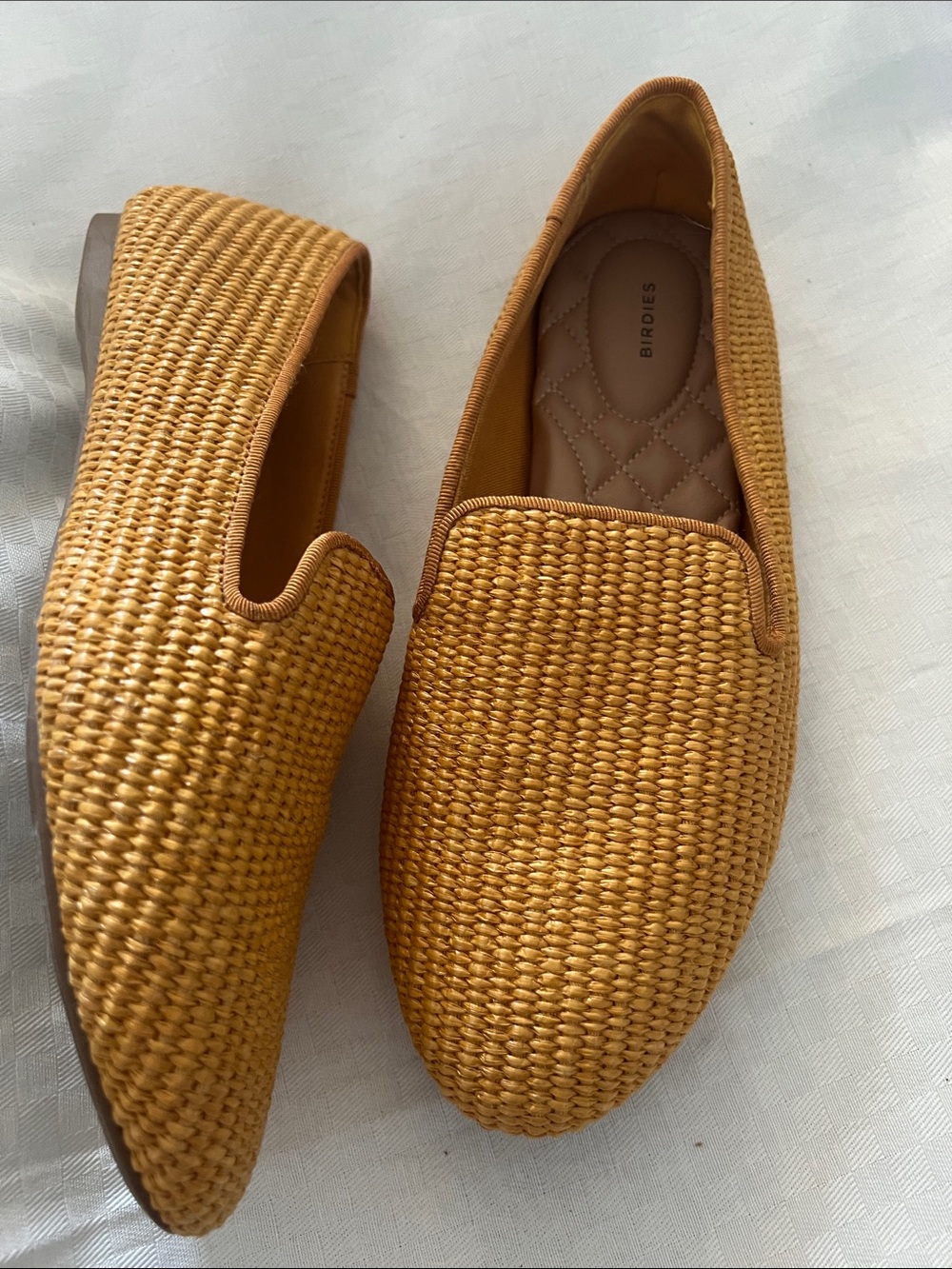 Birdies Rattan Woven Loafers in Brown Mustard Color